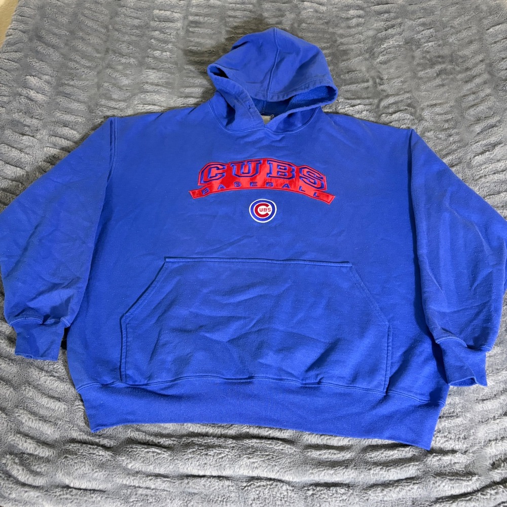 MLB Chicago Cubs Baseball Hoodie Blue Pullover Sweatshirt Mens XL Oversized
